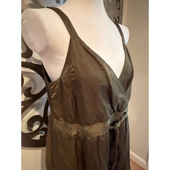 Eileen Fisher Dress Size 12 Crumple Wrap Army Green Elastic V-Neck Cotton Nylon - Picture 5 of 10